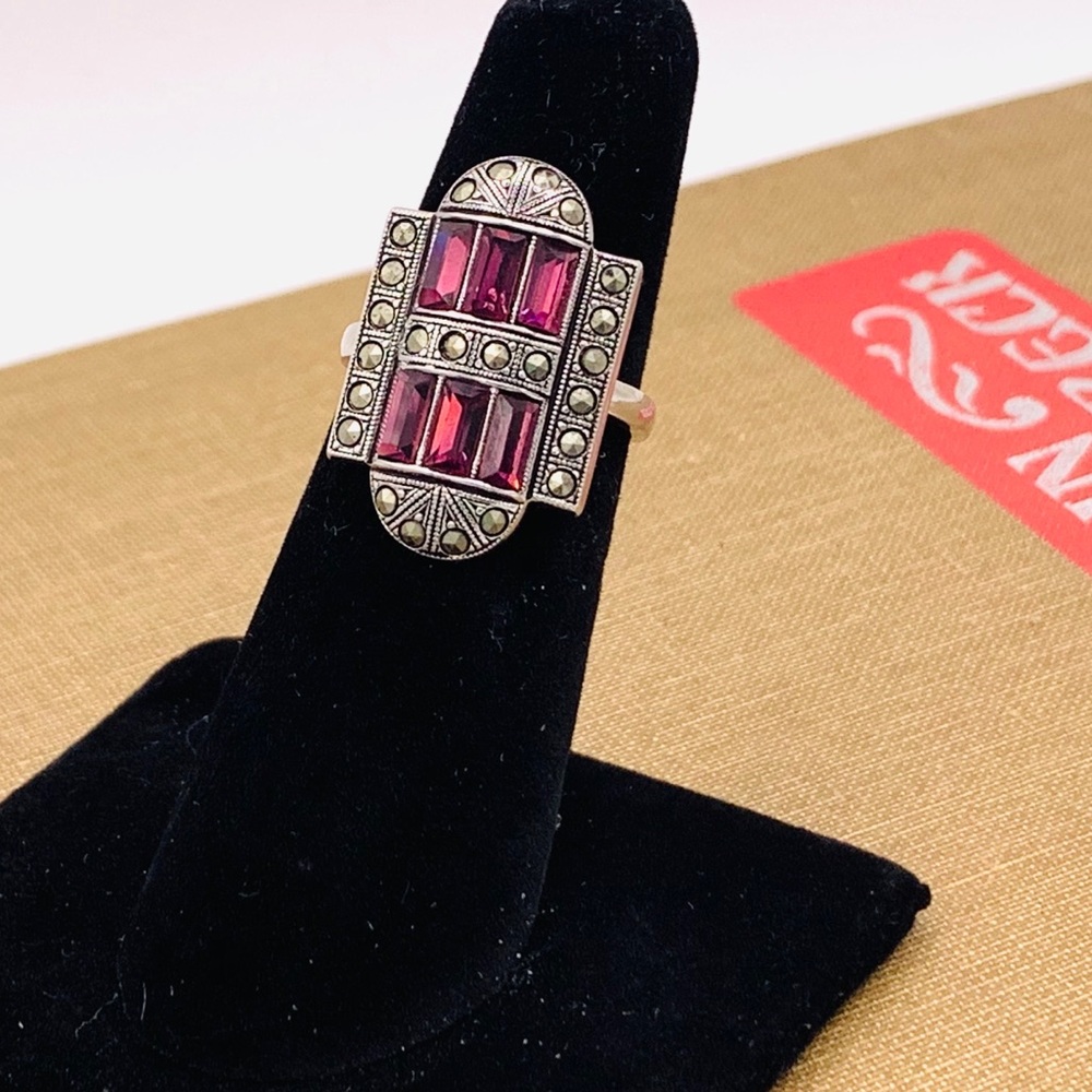 Vintage baguette ring Art Deco sterling sz 5 - 8
